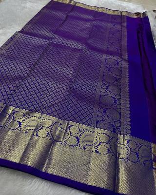 Royal Blue color silk blend sarees with blouse 4