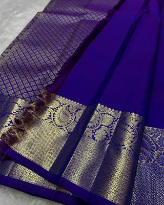 Royal Blue color silk blend sarees with blouse 5