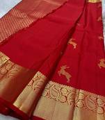 Red color silk blend sarees with blouse