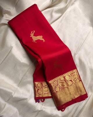 Red color silk blend sarees with blouse 2