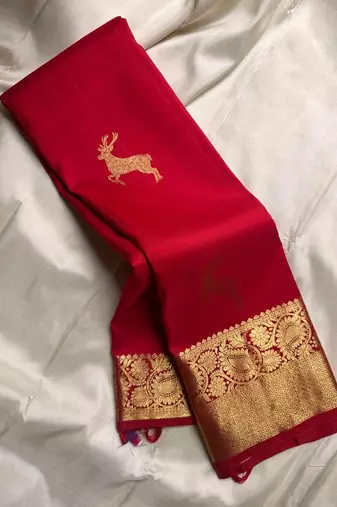 Red color silk blend sarees with blouse