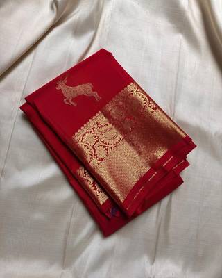 Red color silk blend sarees with blouse 3