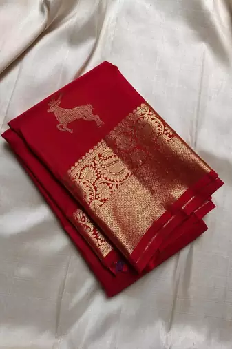 Red color silk blend sarees with blouse