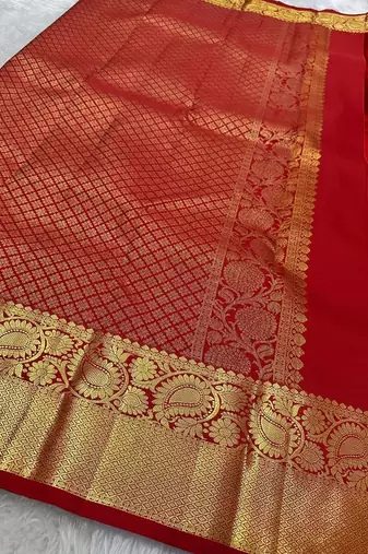 Red color silk blend sarees with blouse