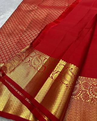 Red color silk blend sarees with blouse 5