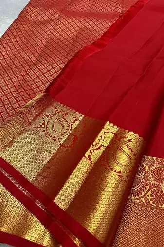 Red color silk blend sarees with blouse