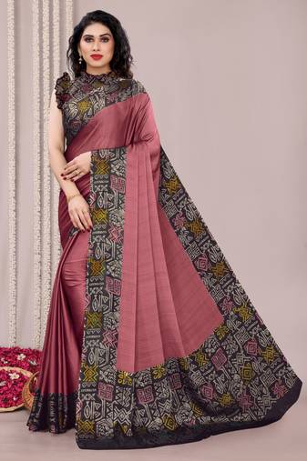 Dusty mauve chiffon solid abstract printed saree with unstiched blouse piece
