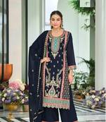 NAVY BLUE PARTY WEAR CHINON SALWAR SUIT 