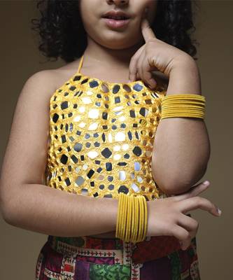 Yellow hand embrodiered halter top with pleated pant 2