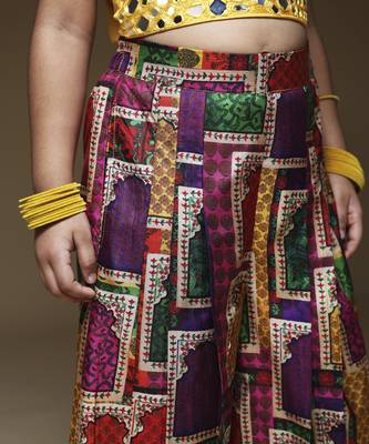 Yellow hand embrodiered halter top with pleated pant 3