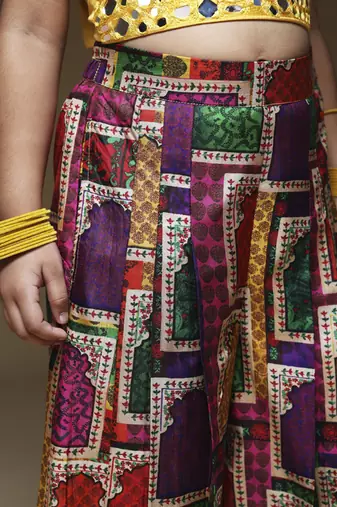 Yellow hand embrodiered halter top with pleated pant