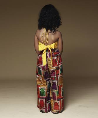 Yellow hand embrodiered halter top with pleated pant 4