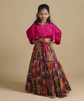 Pink hand embroidered top with lehenga 1