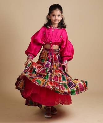 Pink hand embroidered top with lehenga 2