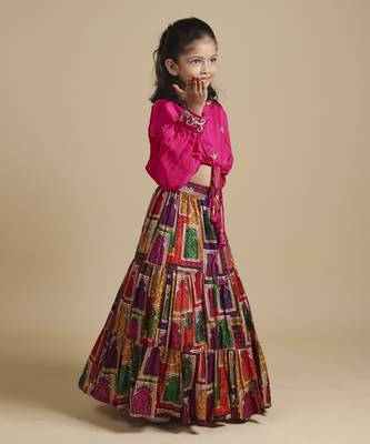 Pink hand embroidered top with lehenga 3