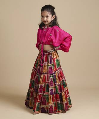 Pink hand embroidered top with lehenga 4
