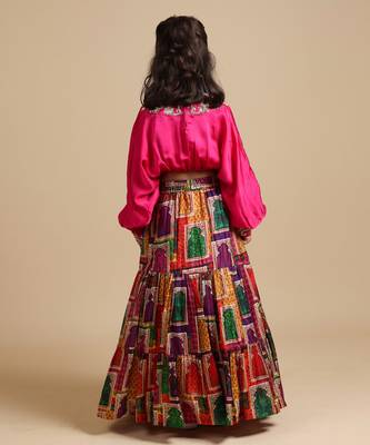Pink hand embroidered top with lehenga 5