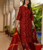 Red floral printed regular kurta with palazzos  dupatta