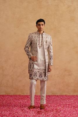 Rose gold indowestern with multi color thread embroidery on silk 1