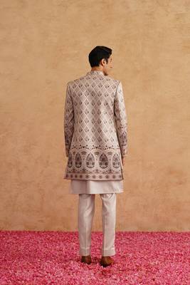 Rose gold indowestern with multi color thread embroidery on silk 4