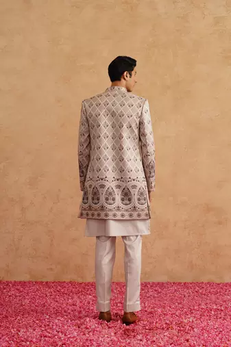 Rose gold indowestern with multi color thread embroidery on silk