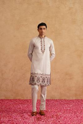 Rose gold indowestern with multi color thread embroidery on silk 5