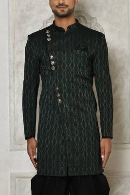 Bottle green indo western with  pattern work 4
