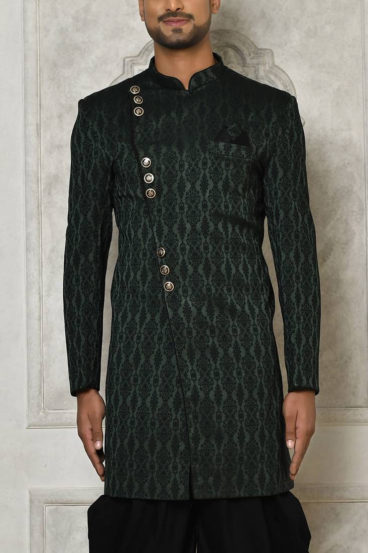 Bottle green indo western with  pattern work