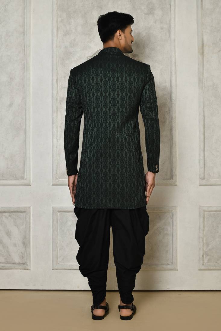 Bottle green indo western with  pattern work