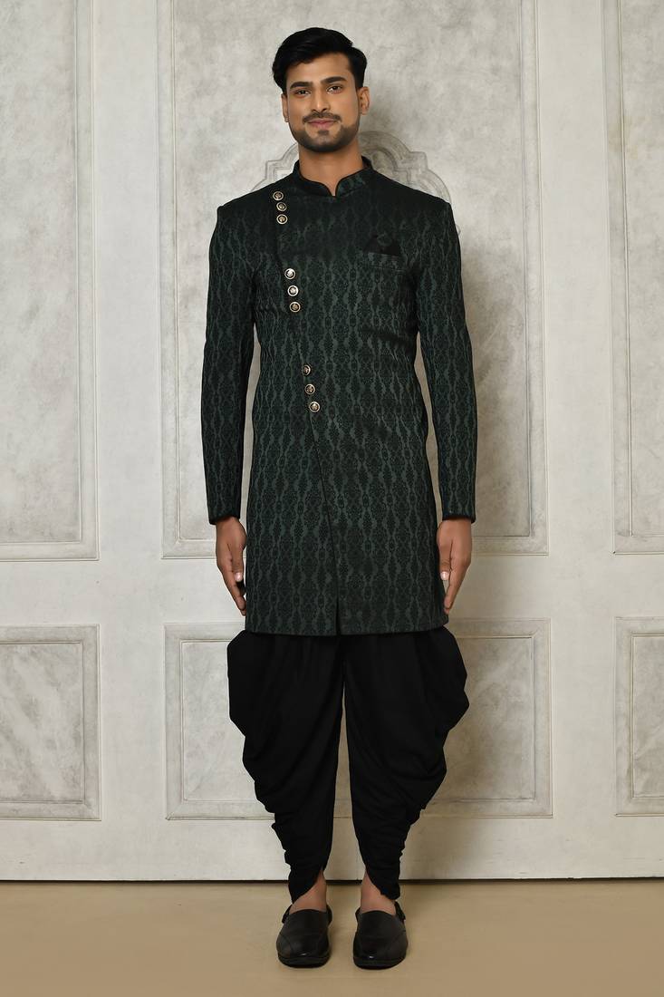 Bottle green indo western with  pattern work