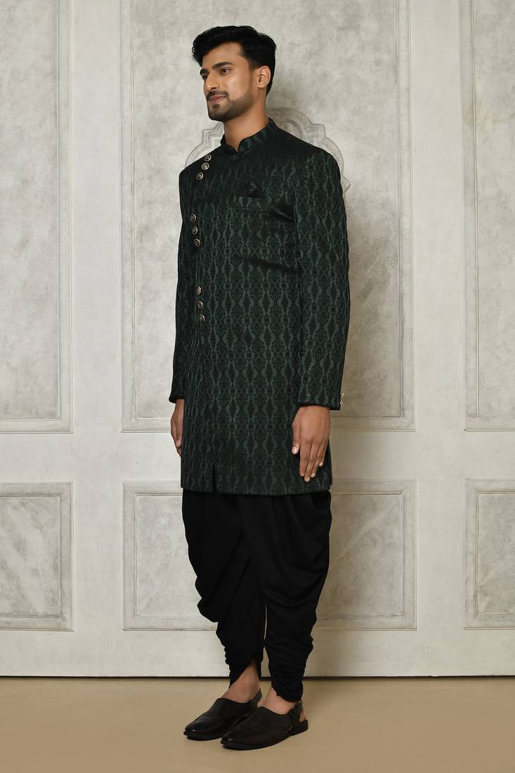 Bottle green indo western with  pattern work