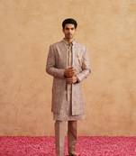 Rose gold indowestern with multi color thread and sequins embroidery on silk