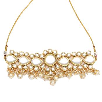 Clustered pearl kundan necklace set with  gold plated uncut polki 5