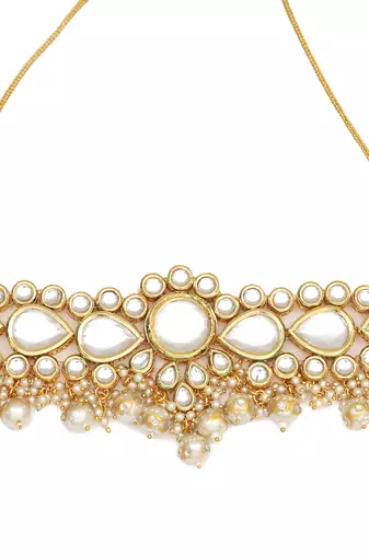 Clustered pearl kundan necklace set with  gold plated uncut polki