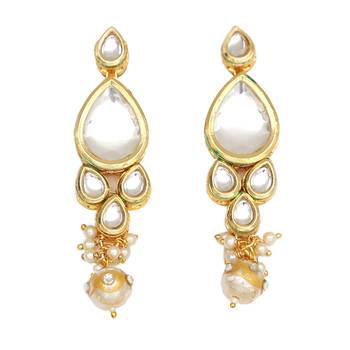 Clustered pearl kundan necklace set with  gold plated uncut polki 6