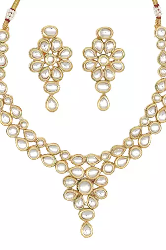 White vilandi kundan jewellery necklace set