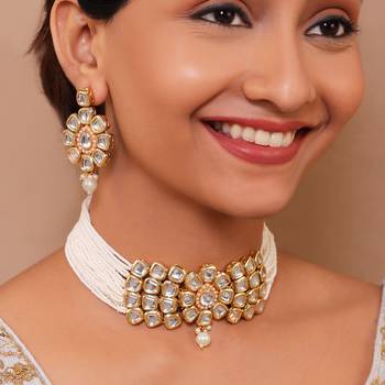 Kundan with clustered pearl choker neckalce set 1