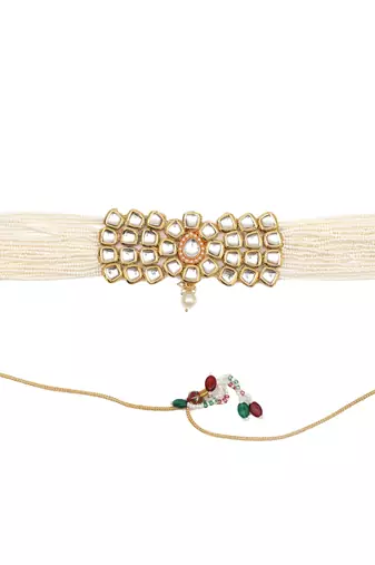 Kundan with clustered pearl choker neckalce set