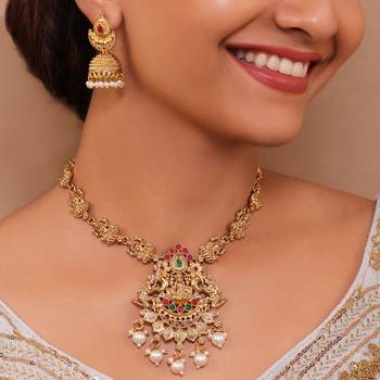 Laxmiji gold-plated temple necklace set with beautiful jhumka earrings 1
