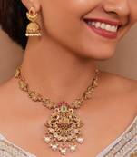 Laxmiji gold-plated temple necklace set with beautiful jhumka earrings