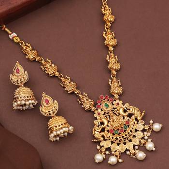 Laxmiji gold-plated temple necklace set with beautiful jhumka earrings 3