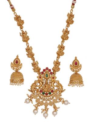 Laxmiji gold-plated temple necklace set with beautiful jhumka earrings 4