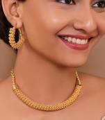 Elegant gold plated woven necklace with matching loop earrings