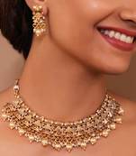 Antique gold plated pearl choker necklace set embellished with stones