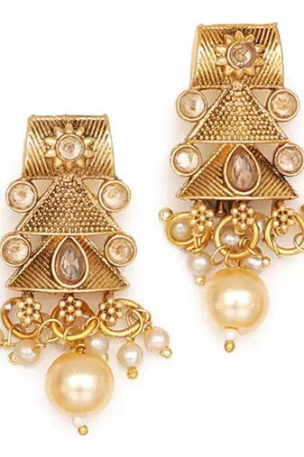 Antique gold plated pearl choker necklace set embellished with stones