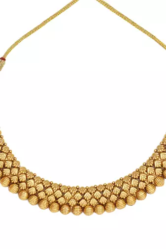 Artisan crafted antique gold necklace set with floral tops