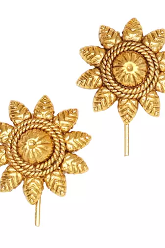 Artisan crafted antique gold necklace set with floral tops