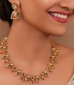 Peacock themed delicate gold-plated necklace set with jhumka earrings