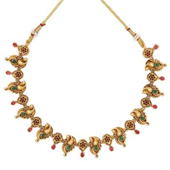 Peacock themed delicate gold-plated necklace set with jhumka earrings 5