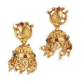 Peacock themed delicate gold-plated necklace set with jhumka earrings 6